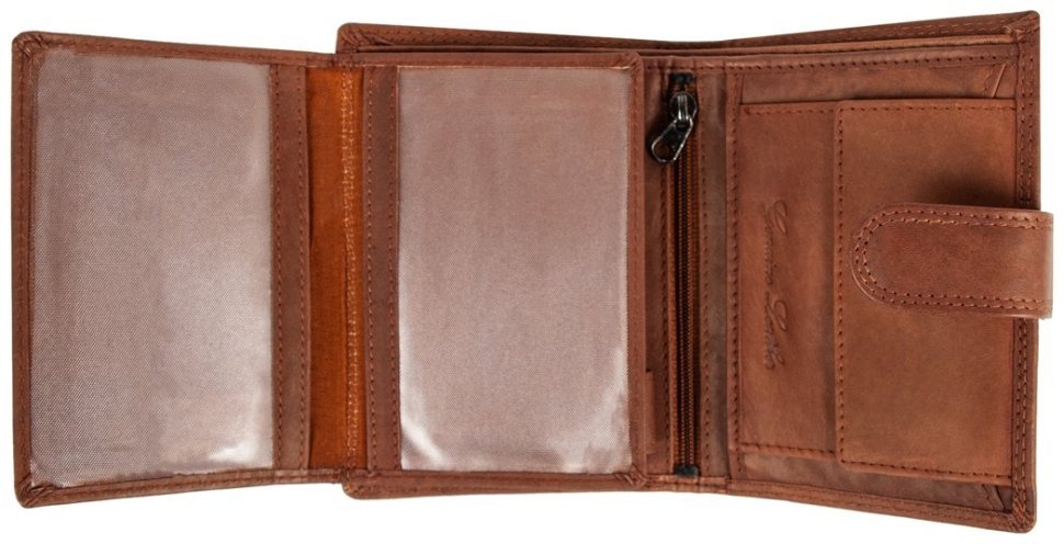 Вместительный мужской кошелек из натуральной кожи на кнопке с RFID-защитой JCB NC36MN 94312 коричневого цвета modnotak фото №4