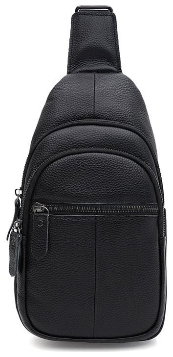 Мужская сумка слинг через плечо из натуральной кожи флотар Borsa Leather 104512 черная modnotak фото №1