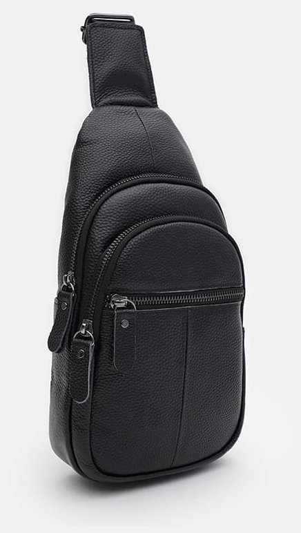 Мужская сумка слинг через плечо из натуральной кожи флотар Borsa Leather 104512 черная modnotak фото №2