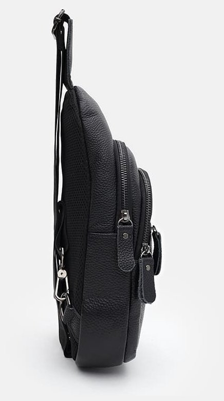 Мужская сумка слинг через плечо из натуральной кожи флотар Borsa Leather 104512 черная modnotak фото №4