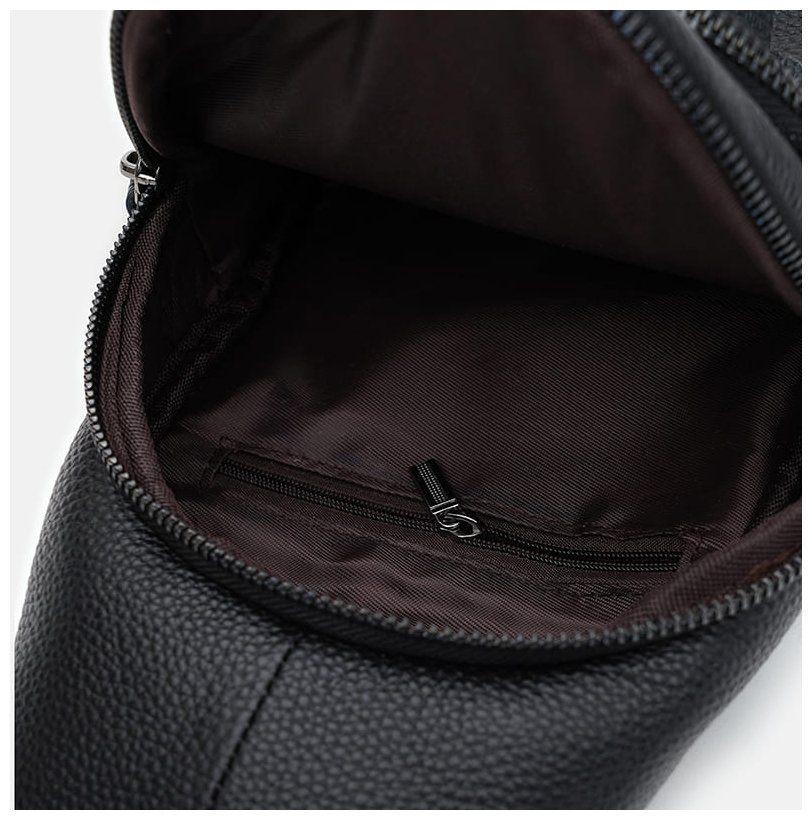 Мужская сумка слинг через плечо из натуральной кожи флотар Borsa Leather 104512 черная modnotak фото №5