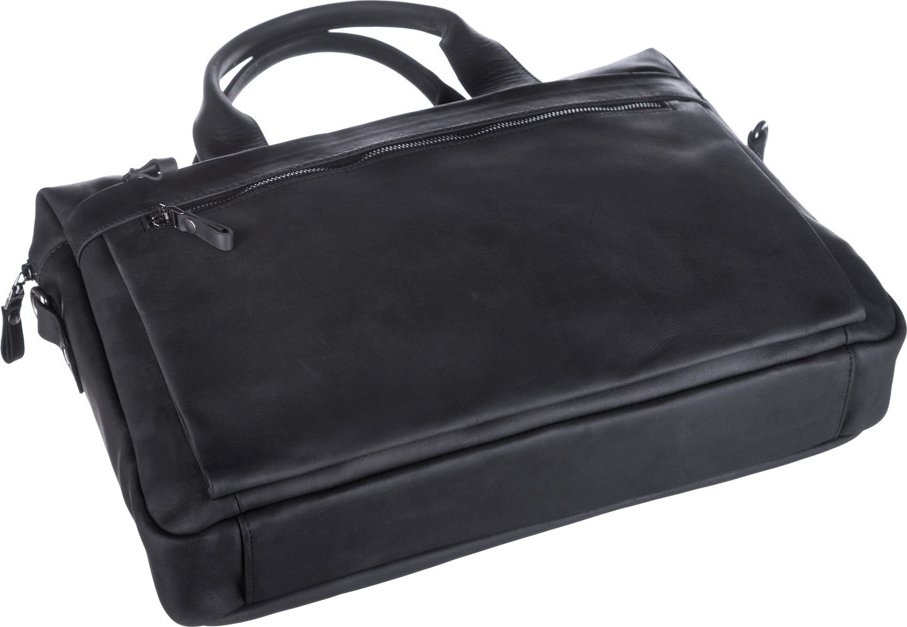 Чорна чоловіча сумка для ноутбука з вінтажної шкіри SHVIGEL (11035)