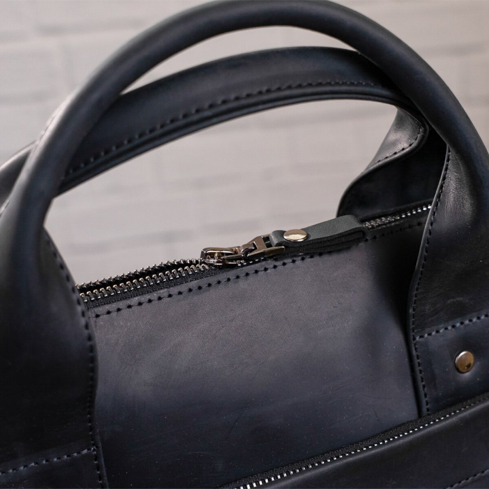 Чорна чоловіча сумка для ноутбука з вінтажної шкіри SHVIGEL (11035)