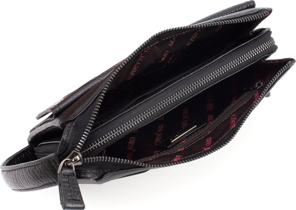 Мужская сумка барсетка из высококачественной натуральной кожи черного цвета KARYA (21740)