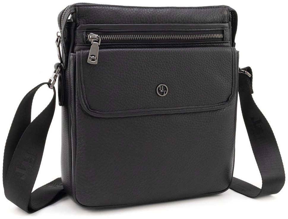 Наплечная мужская кожаная сумка черного цвета H.T Leather 94512 modnotak фото №1