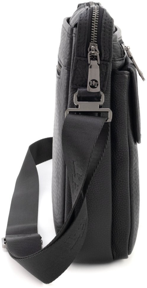 Наплечная мужская кожаная сумка черного цвета H.T Leather 94512 modnotak фото №2