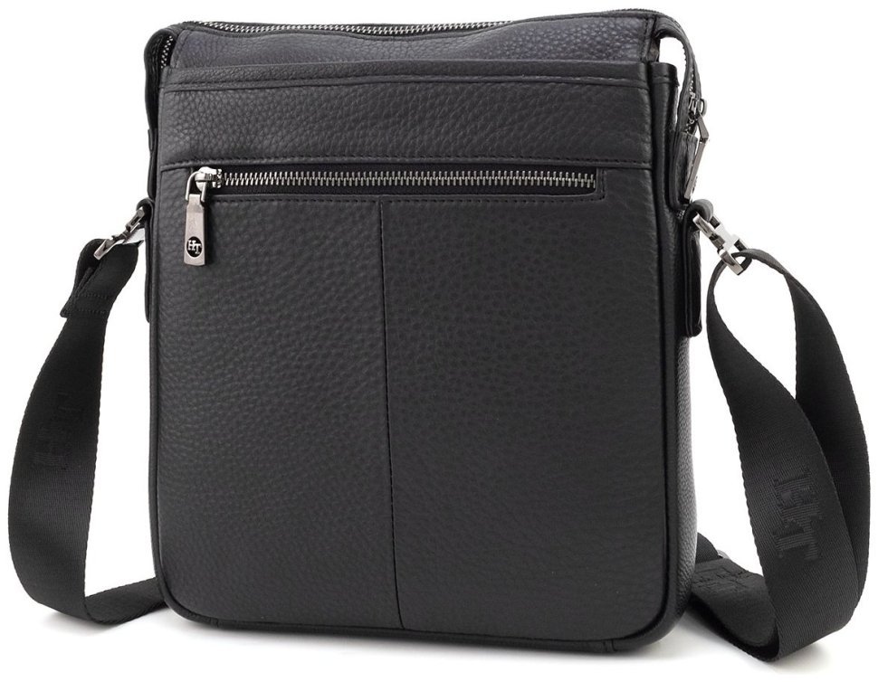 Наплечная мужская кожаная сумка черного цвета H.T Leather 94512 modnotak фото №3