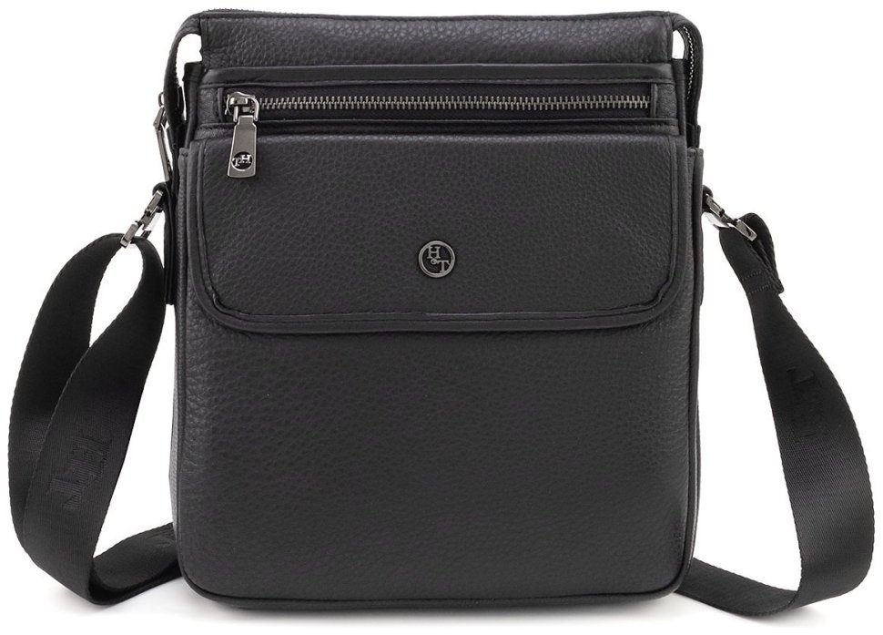 Наплечная мужская кожаная сумка черного цвета H.T Leather 94512 modnotak фото №4