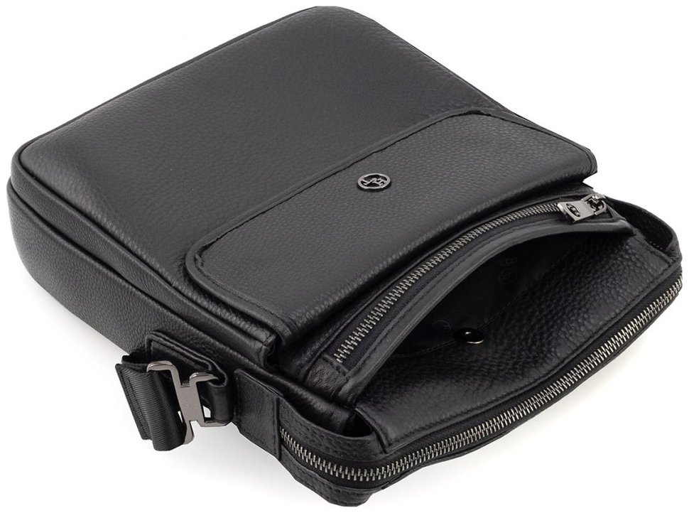 Наплечная мужская кожаная сумка черного цвета H.T Leather 94512 modnotak фото №7