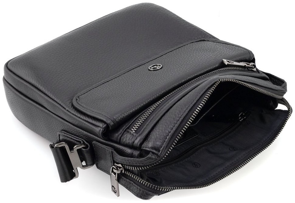 Наплечная мужская кожаная сумка черного цвета H.T Leather 94512 modnotak фото №8