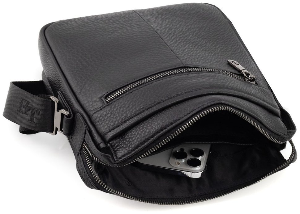 Наплечная мужская кожаная сумка черного цвета H.T Leather 94512 modnotak фото №9
