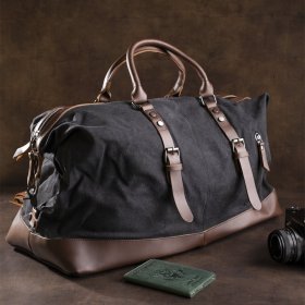 Велика дорожня сумка чорного кольору з текстилю Vintage (20166)