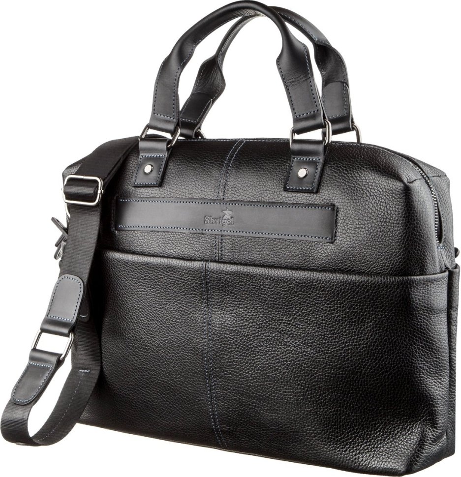 Мужская солидная сумка для ноутбука из высококачественной черной кожи SHVIGEL (11243)