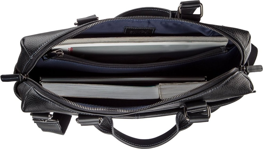 Мужская солидная сумка для ноутбука из высококачественной черной кожи SHVIGEL (11243)