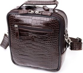 Темно-коричневая мужская сумка-барсетка из натуральной кожи под крокодила KARYA (2420898)