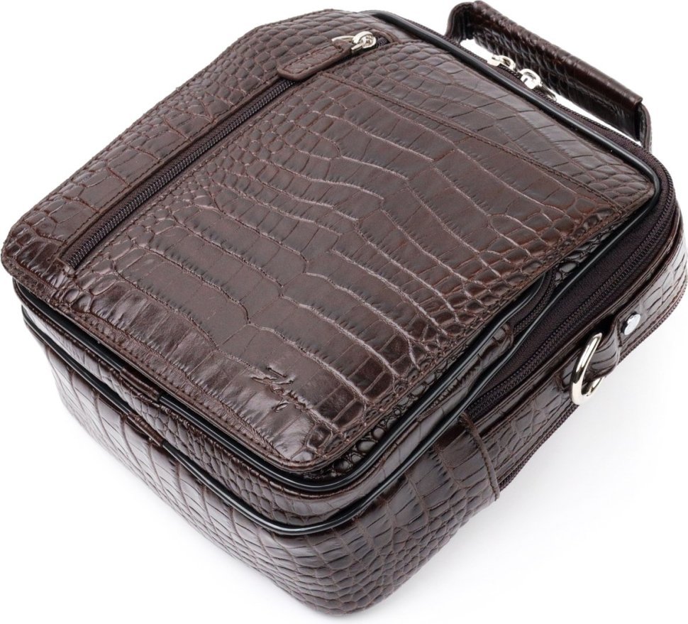 Темно-коричневая мужская сумка-барсетка из натуральной кожи под крокодила KARYA (2420898)