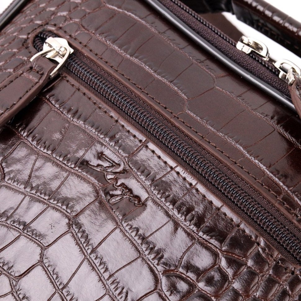 Темно-коричнева чоловіча сумка-барсетка з натуральної шкіри під крокодила KARYA (2420898)