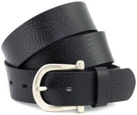 Італійський шкіряний ремінь з овальною вінтажною пряжкою Gherardini 45056 чорний