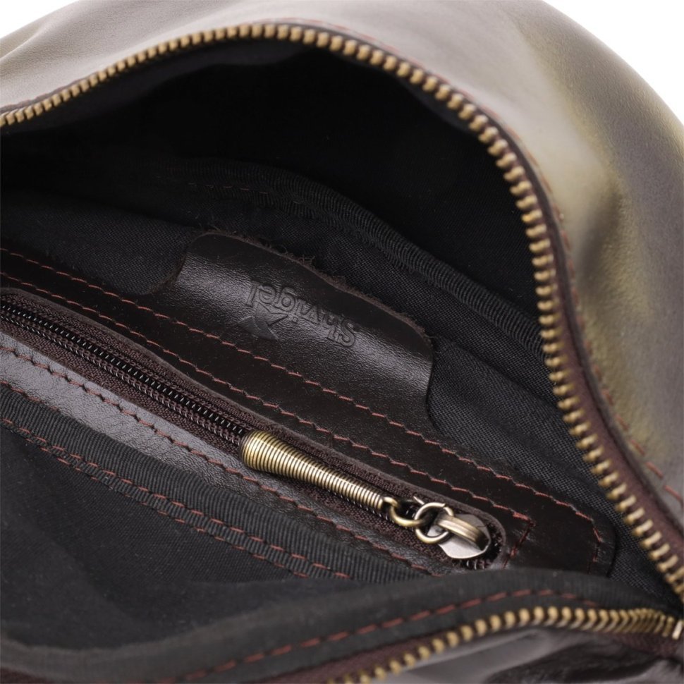 Стильная мужская сумка-бананка из натуральной кожи коричневого цвета Shvigel 95112 modnotak фото №7