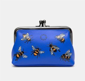 Жіночий шкіряний гаманець із застібкою поцілунок та RFID-захистом Yoshi Y1328 синього кольору з принтом бджілок 95512