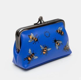 Жіночий шкіряний гаманець із застібкою поцілунок та RFID-захистом Yoshi Y1328 синього кольору з принтом бджілок 95512