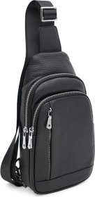 Чорна чоловіча сумка-рюкзак через плече з натуральної шкіри Ricco Grande (56012)