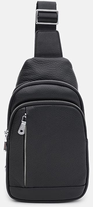 Чорна чоловіча сумка-рюкзак через плече з натуральної шкіри Ricco Grande (56012)