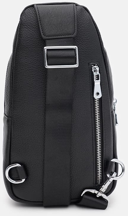 Черная мужская сумка-рюкзак через плечо из натуральной кожи Ricco Grande (56012)