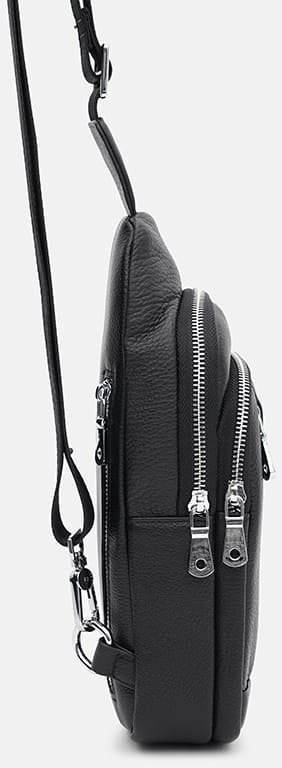 Черная мужская сумка-рюкзак через плечо из натуральной кожи Ricco Grande (56012)