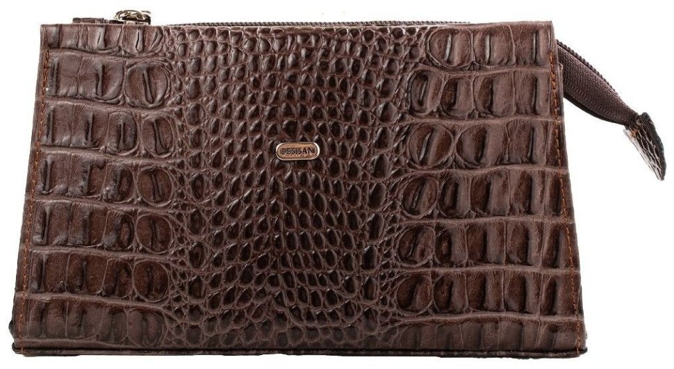 Коричневая женская косметичка из натуральной кожи с фактурной под крокодила Desisan 106612 modnotak фото №1