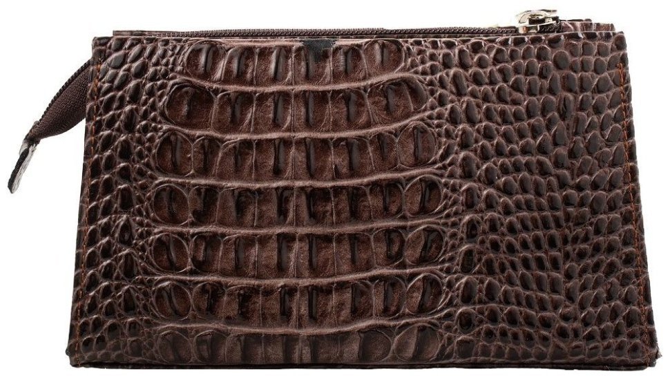 Коричневая женская косметичка из натуральной кожи с фактурной под крокодила Desisan 106612 modnotak фото №2