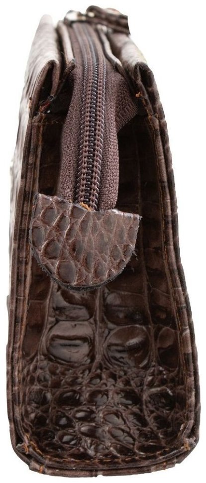 Коричневая женская косметичка из натуральной кожи с фактурной под крокодила Desisan 106612 modnotak фото №3