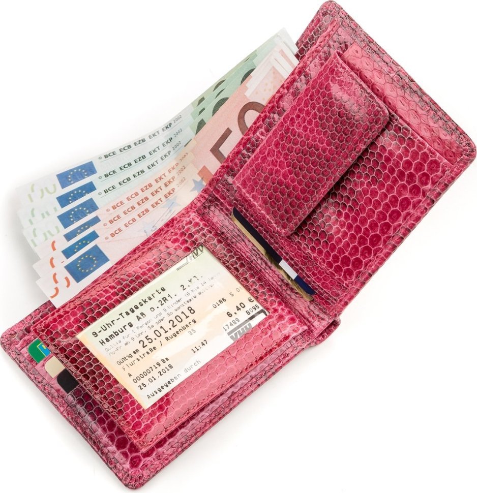 Жіночий рожевий гаманець з фактурної шкіри морської змії SNAKE LEATHER (024-18145)