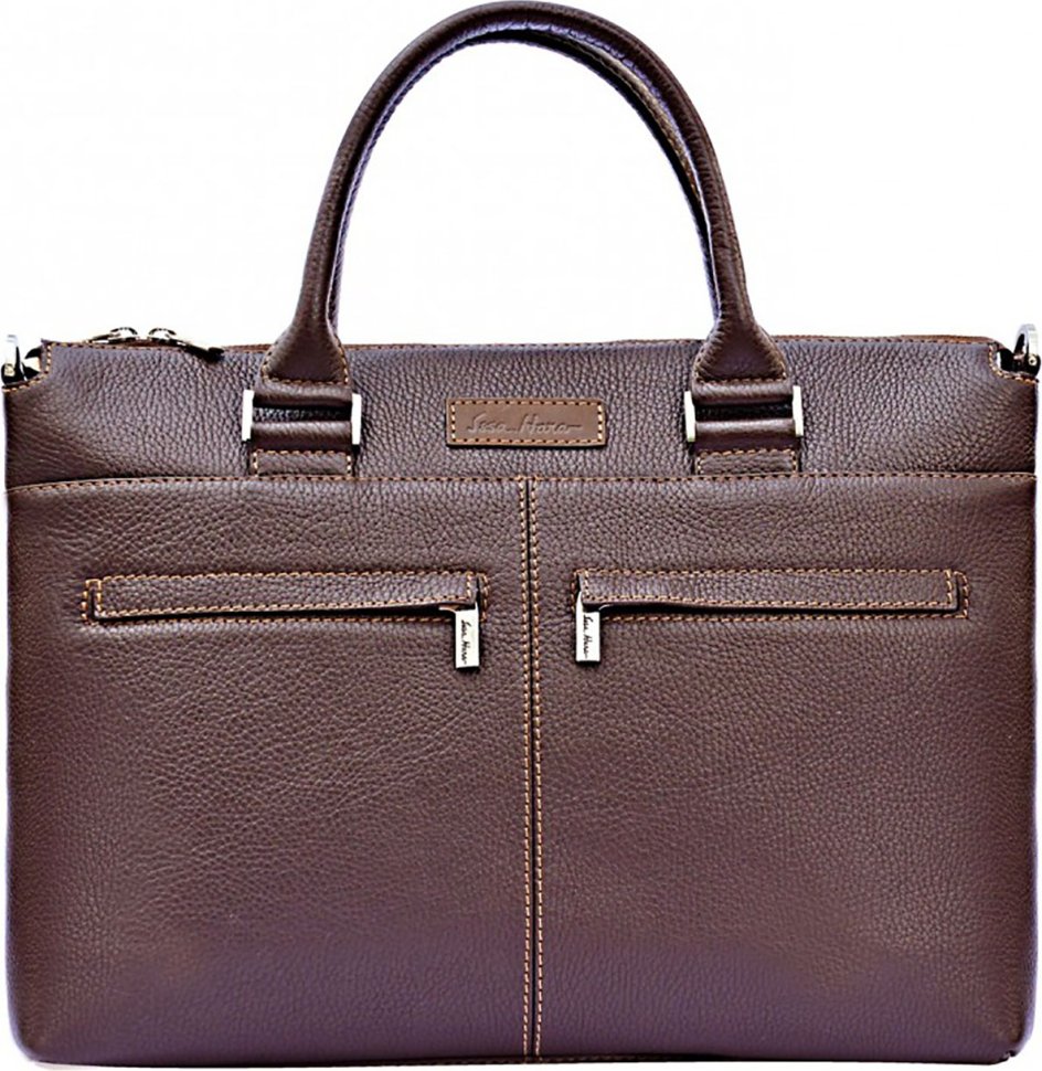 Солидная мужская сумка для ноутбука из фактурной кожи в коричневом цвете Issa Hara (21162)