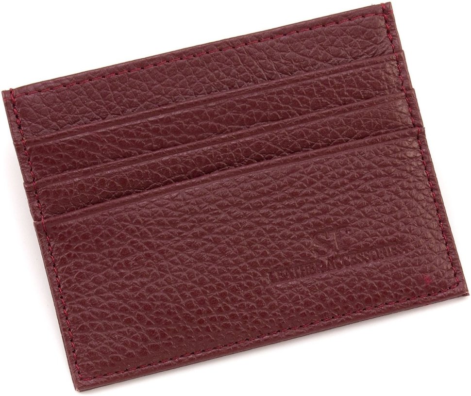 Маленькая женская кредитница бордового цвета из натуральной кожи ST Leather 1767212