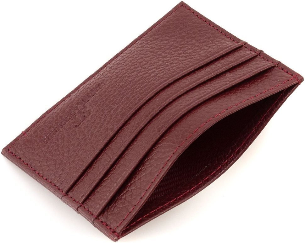 Маленька жіноча кредитниця бордового кольору із натуральної шкіри ST Leather 1767212