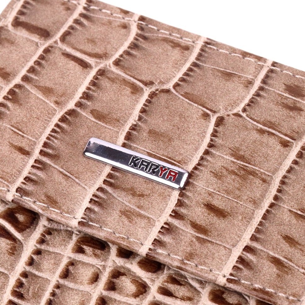 Жіночий гаманець бежевий з натуральної шкіри під крокодила KARYA (2421314)