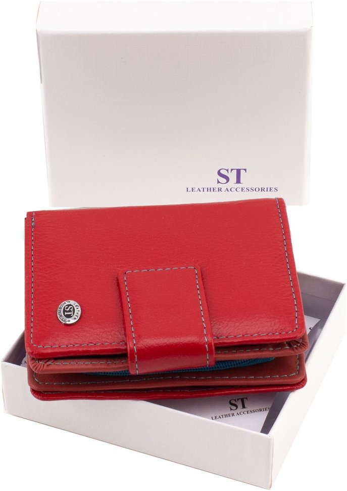 Жіночий гаманець з натуральної шкіри червоного кольору зі зручностями під документи ST Leather 1767312
