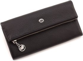 Жіночий гаманець із фактурної шкіри чорного кольору на кнопці ST Leather 1767412