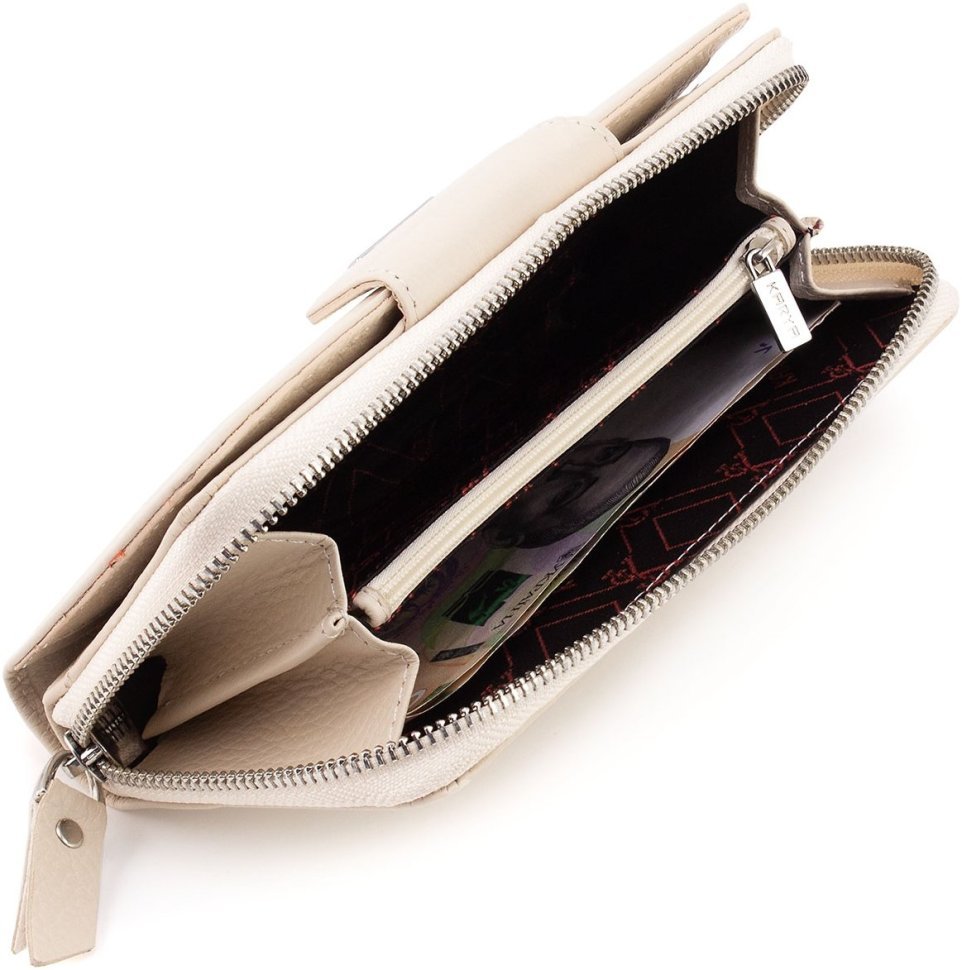 Жіночий гаманець великого розміру з натуральної шкіри бежевого кольору Karya 67512