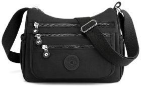 Практичная женская сумка через плечо из черного текстиля Confident 77612