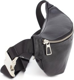 Средняя кожаная сумка-бананка черного цвета Grande Pelle 67812