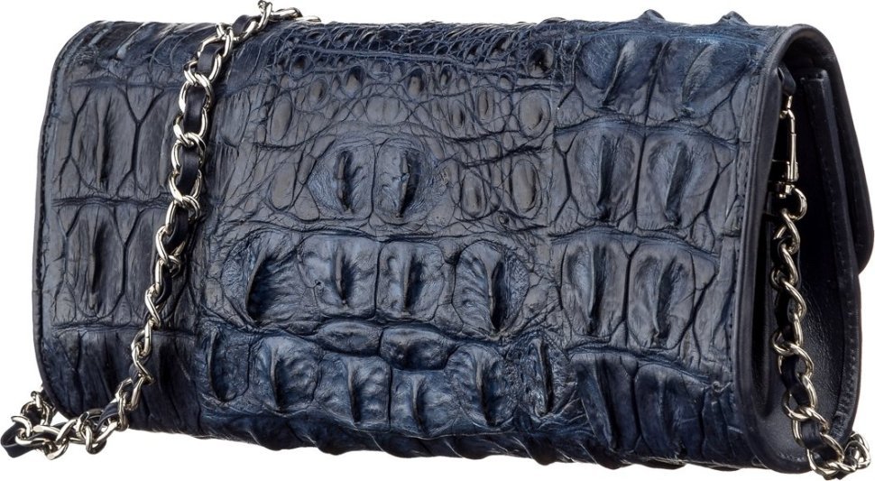 Сумка-клатч синего цвета из натуральной кожи крокодила CROCODILE LEATHER (024-18248)