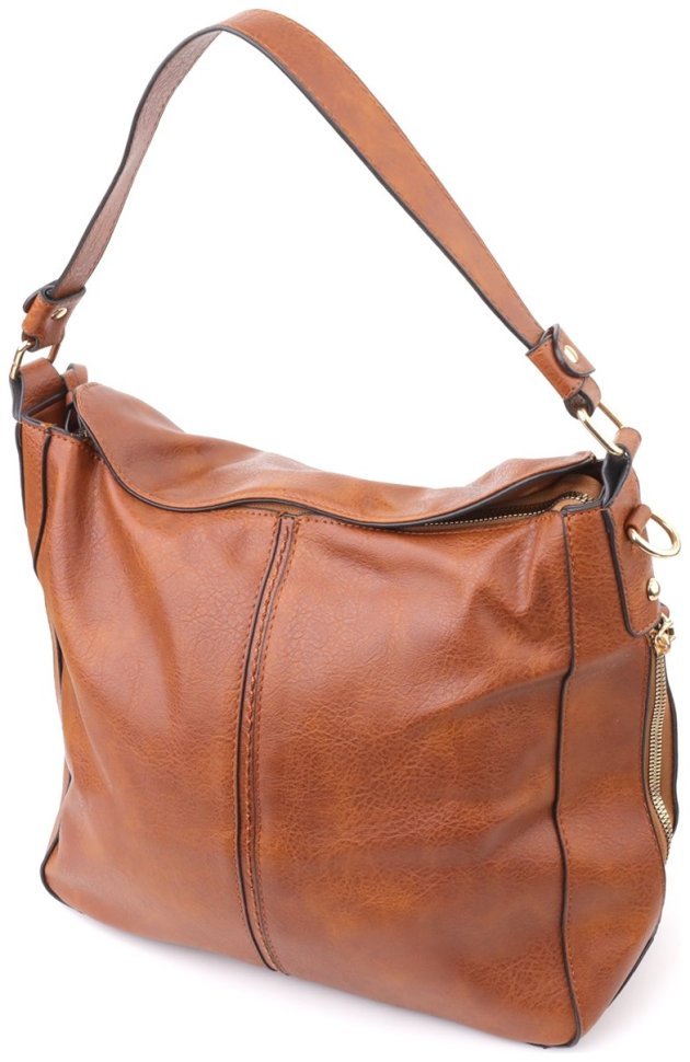 Большая женская сумка из качественного кожзама через плечо Vintage 98112 коричневого цвета modnotak фото №1