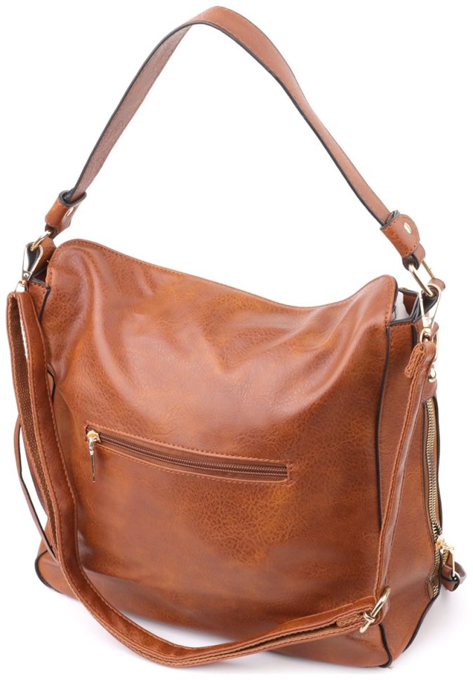 Большая женская сумка из качественного кожзама через плечо Vintage 98112 коричневого цвета modnotak фото №2