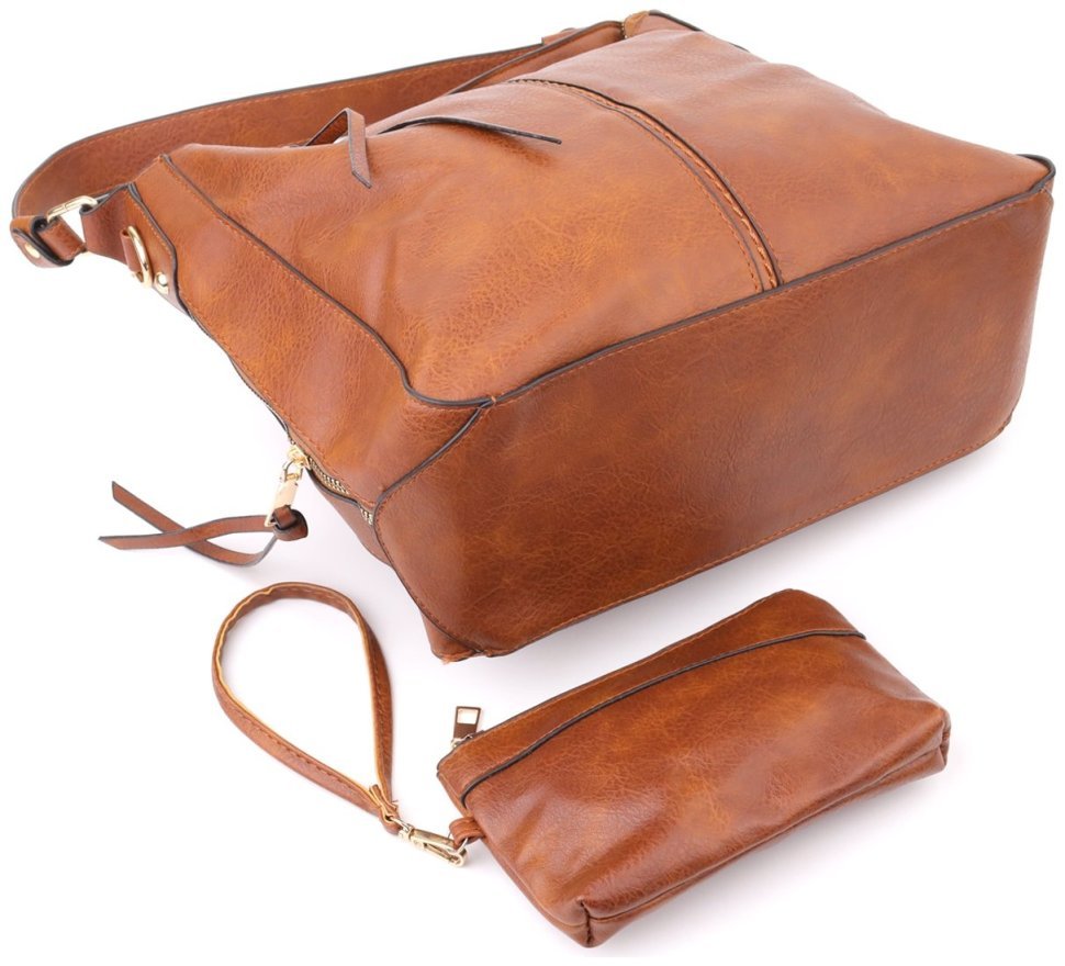 Большая женская сумка из качественного кожзама через плечо Vintage 98112 коричневого цвета modnotak фото №3