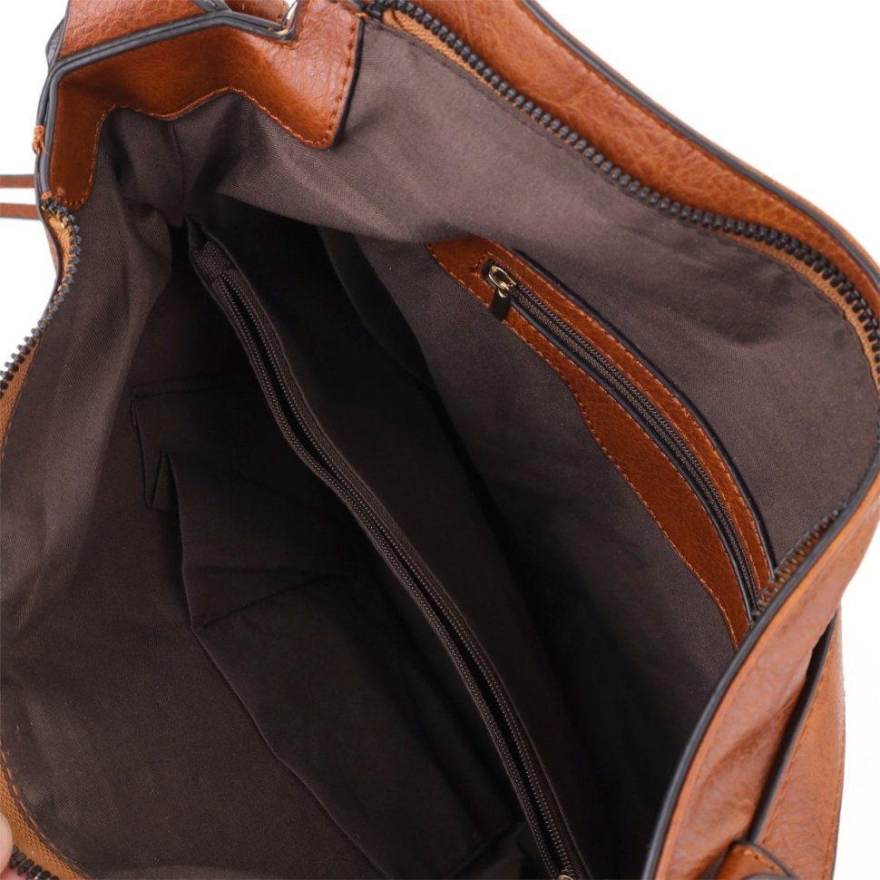 Большая женская сумка из качественного кожзама через плечо Vintage 98112 коричневого цвета modnotak фото №4