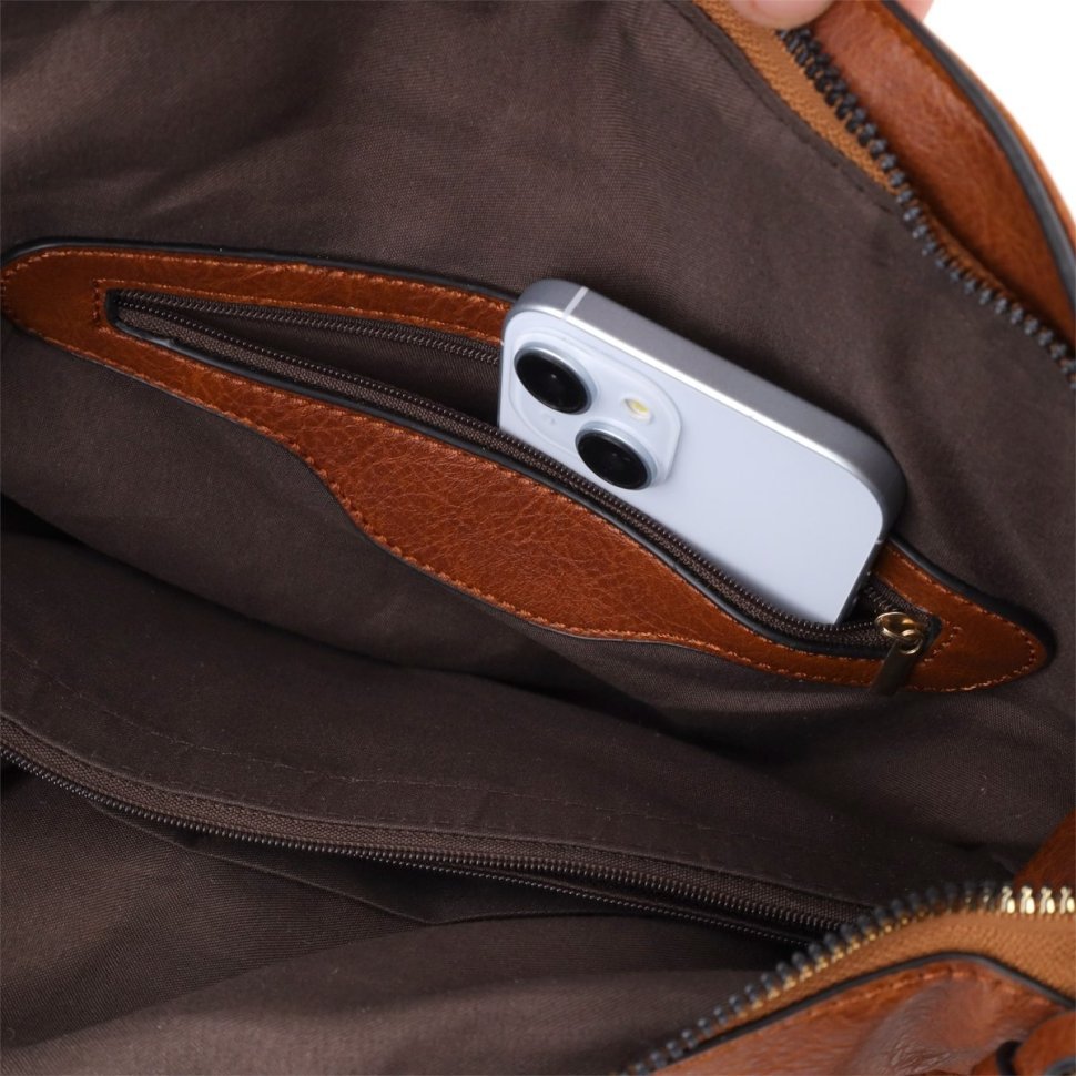 Большая женская сумка из качественного кожзама через плечо Vintage 98112 коричневого цвета modnotak фото №5