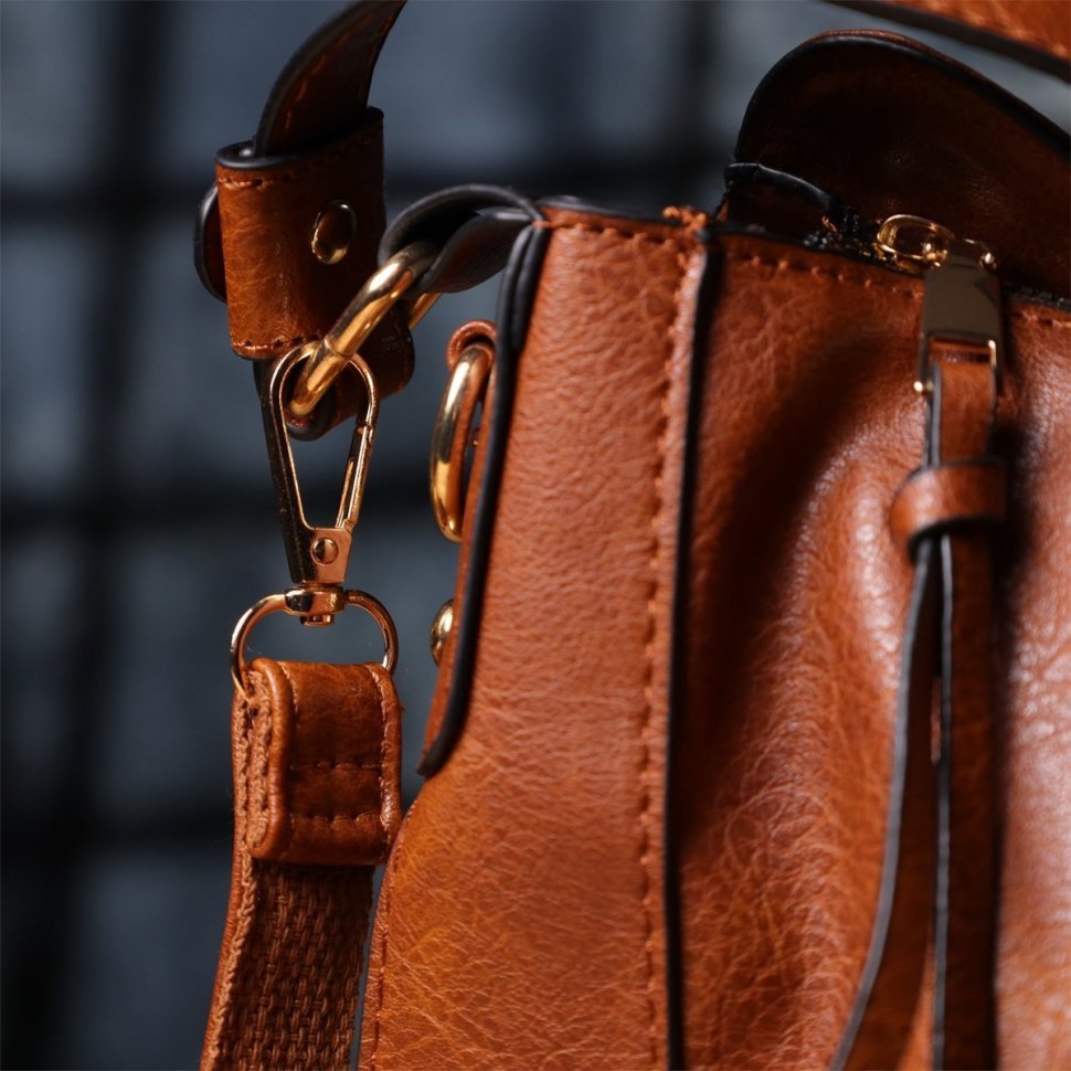 Большая женская сумка из качественного кожзама через плечо Vintage 98112 коричневого цвета modnotak фото №8