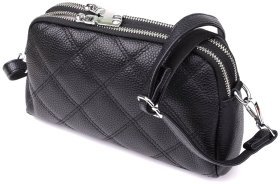 Городская женская сумка из фактурной кожи на 2 отделения прошита ромбами Vintage 98212 черного цвета